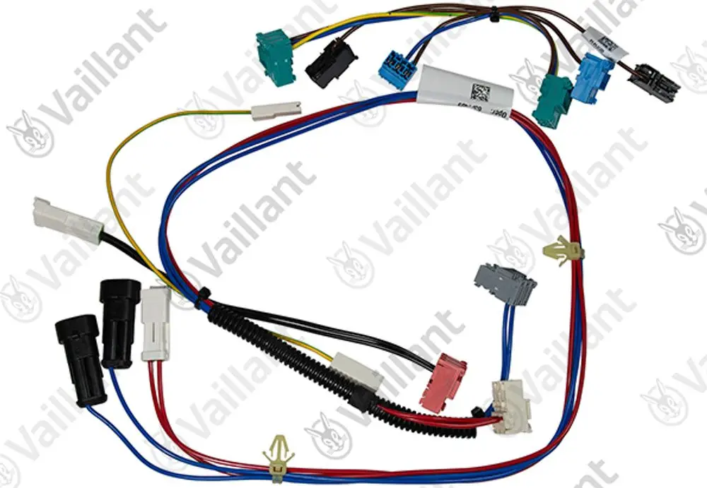 Vaillant Kabelbaum mit mehreren Steckverbindern in verschiedenen Farben, zur elektrischen Verbindung und Steuerung.
